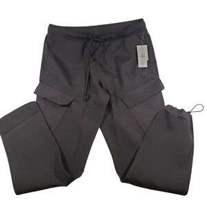 Saints Studio Mens Cargo Pants Chocolate Brown Ribbed Elastic Waist Drawstring L